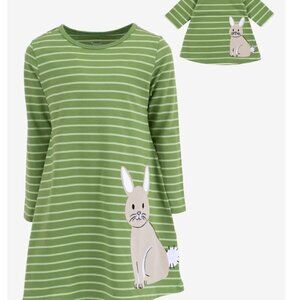 Leveret girls size 10 green stripe bunny cotton long sleeve dress LIKE NEW